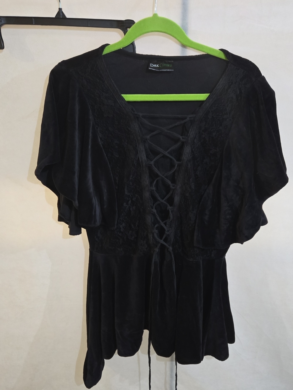Black Velvet Lace-Up Peplum Top